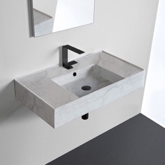 Bathroom Sink Marble Design Ceramic Wall Mounted or Vessel Sink With Counter Space Scarabeo 5123-F